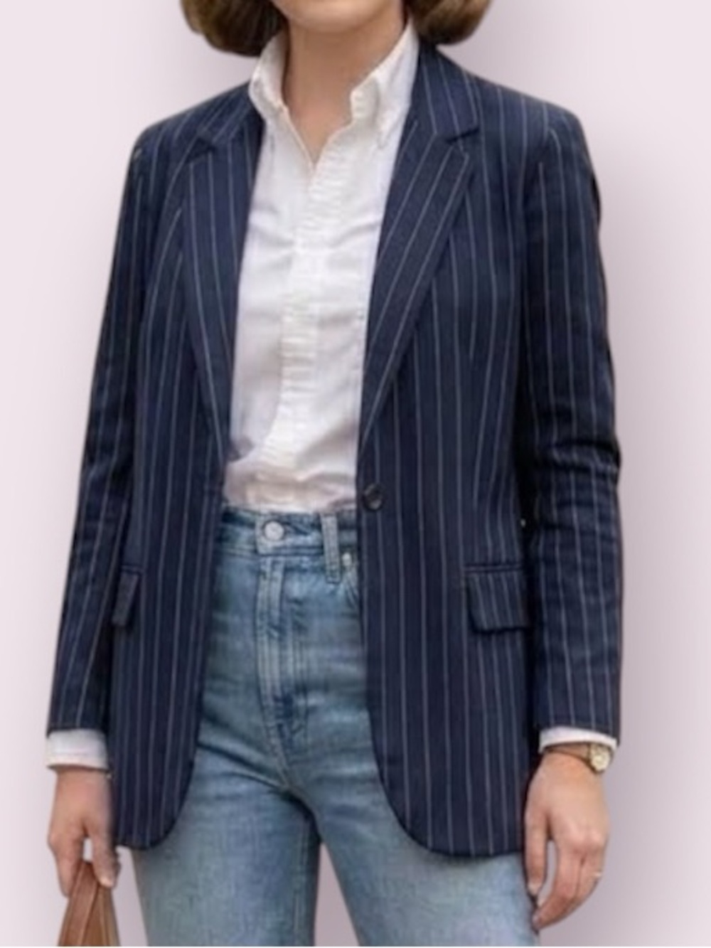 Sans Souci Pinstripe Black Blazer Suit Jacket Floral Lining Office Size Large